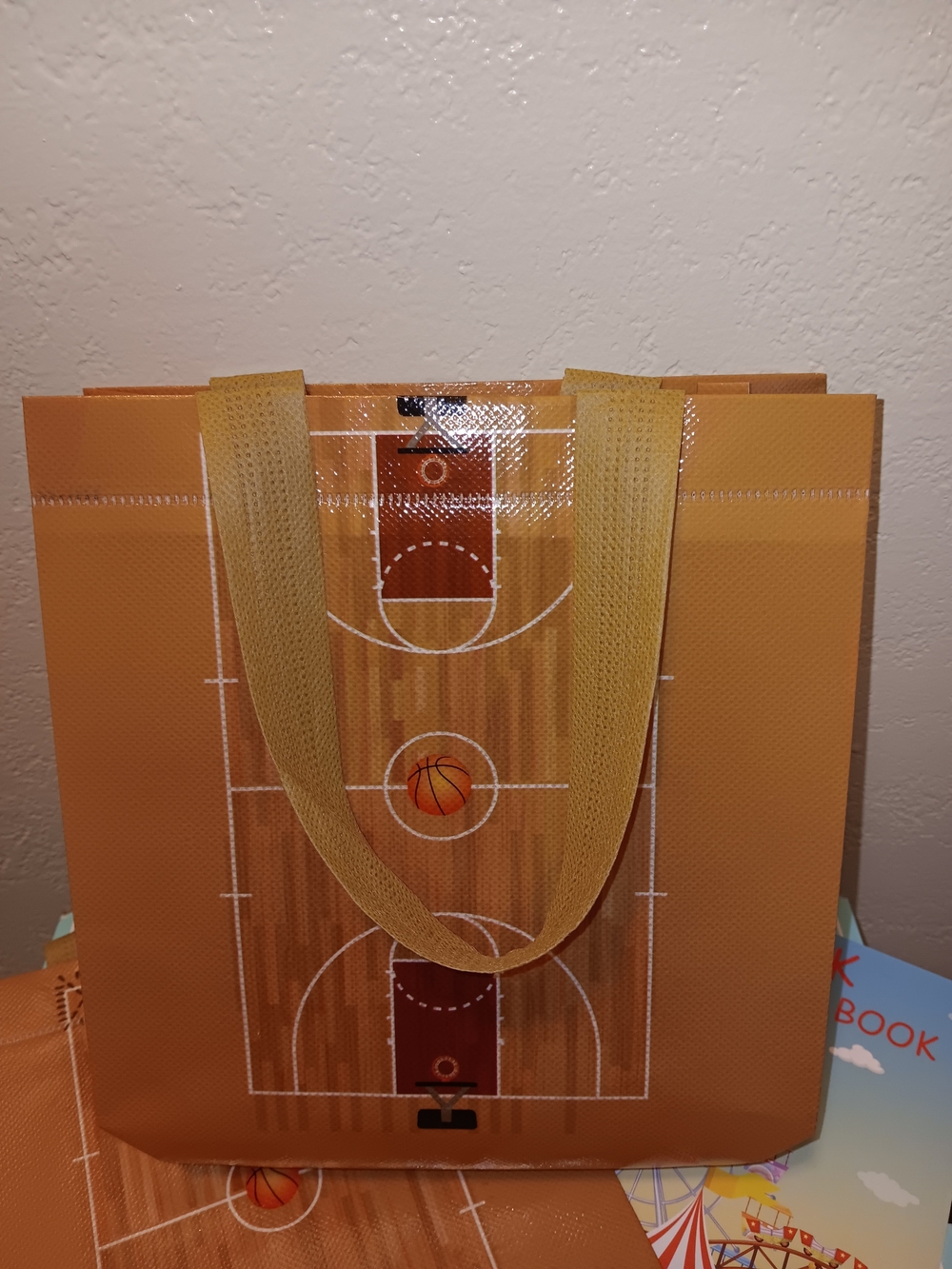 Kids Orange Basketball Court Duffel Tote Bag